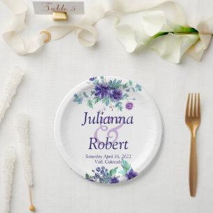 Purple watercolor floral wedding  paper plates