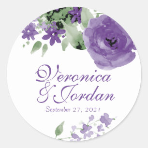 Purple Watercolor Floral Wedding Stickers