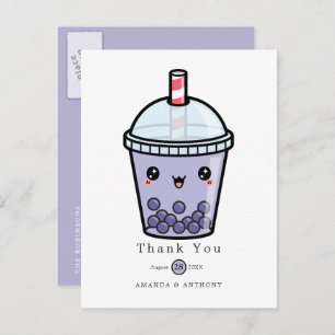 Purple Watercolor Floral Wedding Thanks Postcard