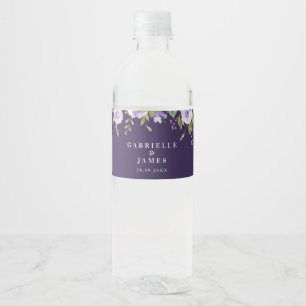 purple watercolor floral wedding water bottle label