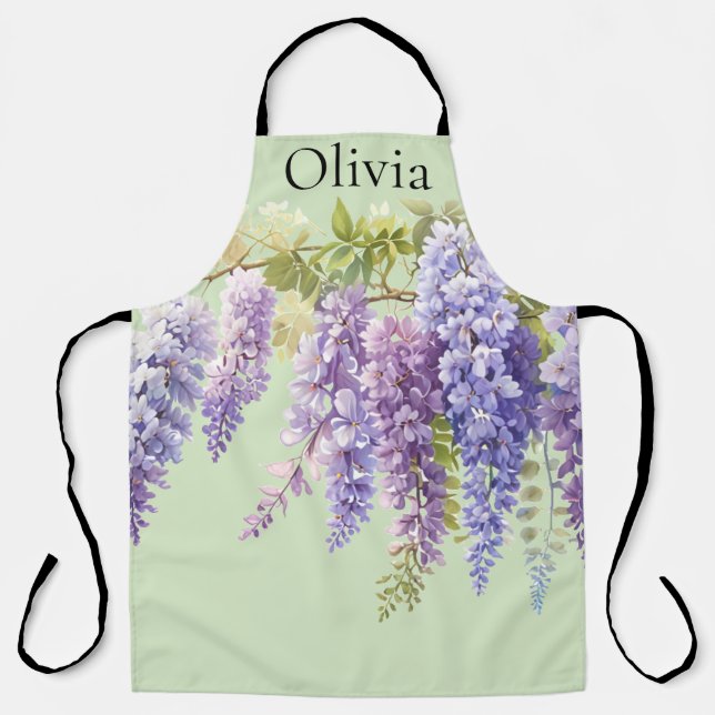Purple watercolor floral wisteria lilac botanical  apron (Front)