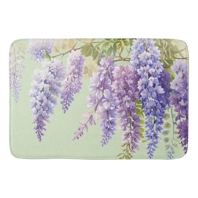 Purple watercolor floral wisteria lilac botanical  bath mat (Front)