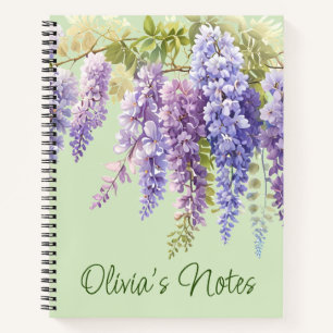 Purple watercolor floral wisteria lilac botanical  notebook