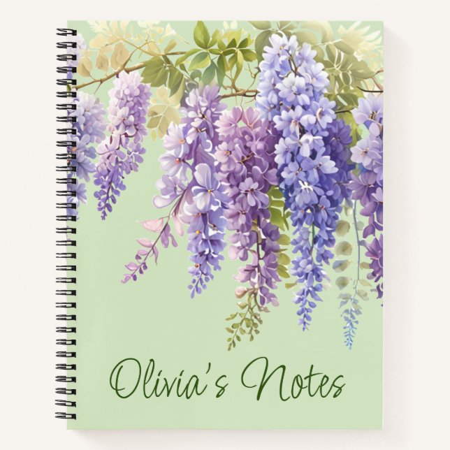 Purple watercolor floral wisteria lilac botanical  notebook (Front)