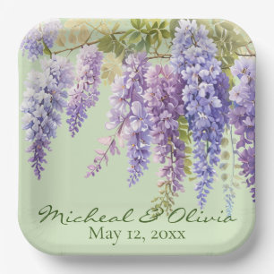 Purple watercolor floral wisteria lilac botanical paper plate
