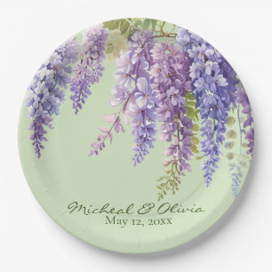 Purple watercolor floral wisteria lilac botanical paper plate
