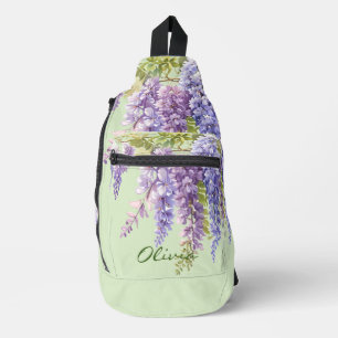 Purple watercolor floral wisteria lilac botanical sling bag
