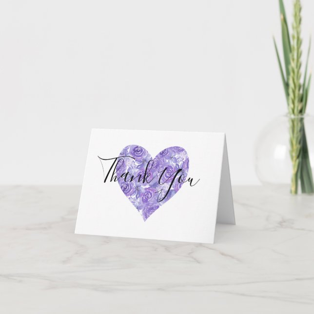 Purple Watercolor Flower Heart Thank You Card (Front)