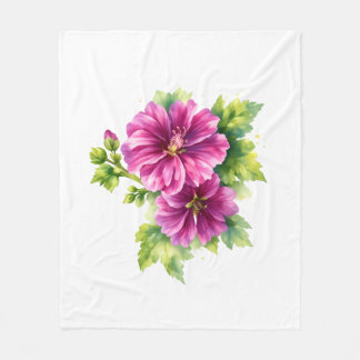 Purple Watercolor Flower Illustration Fleece Blanket