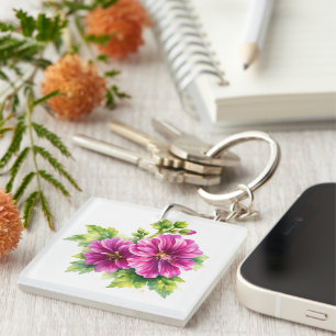 Purple Watercolor Flower Illustration Key Ring