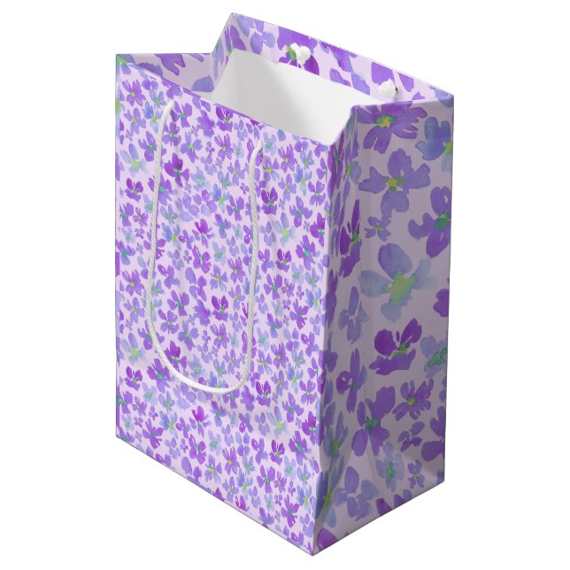 Purple watercolor flower lilac design medium gift bag (Front Angled)