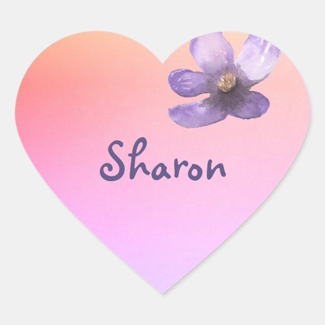 Purple watercolor flower on pink background heart sticker (Front)