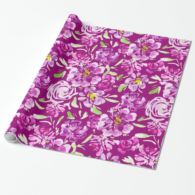 Purple watercolor flower peony design  wrapping pa paper (Unrolled)