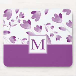 Purple Watercolor Flower Stems Mouse Pad