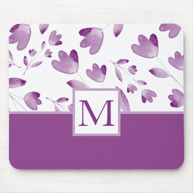 Purple Watercolor Flower Stems Mouse Pad (Front)