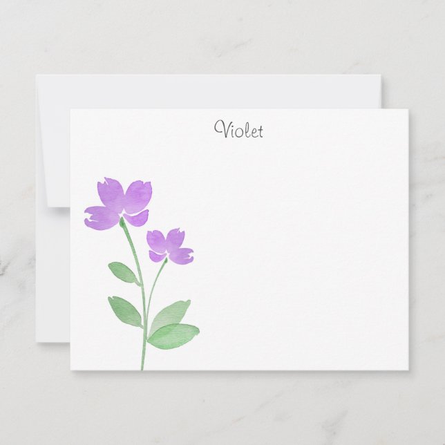 Purple Watercolor Flower Stems    Note Card (Front)