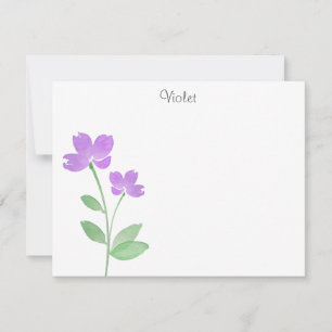 Purple Watercolor Flower Stems Note Card