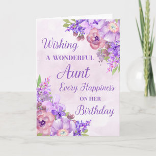 Purple Watercolor Flowers Aunt Birthday Card