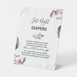 Purple Watercolor Flowers Baby Shower Diapers Sign