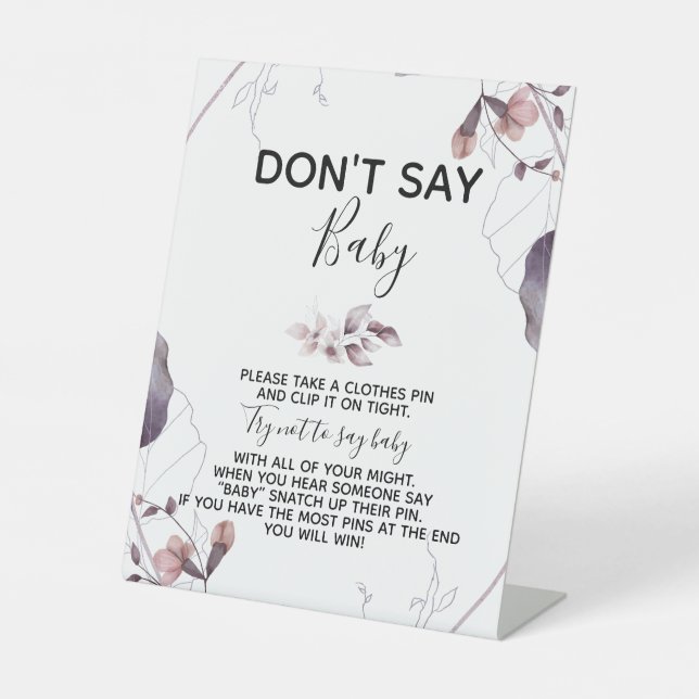 Purple Watercolor Flowers Baby Shower  Pedestal Sign (Front)