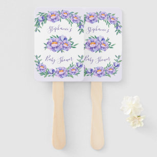 Purple Watercolor Flowers Baby Shower Personalized Hand Fan