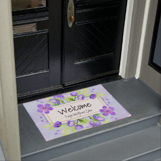 Purple Watercolor Flowers Business Professional  Doormat