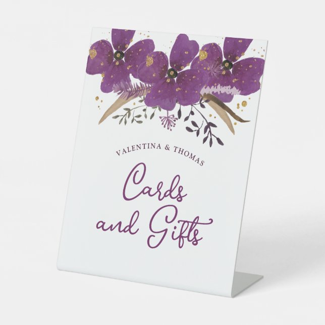 Purple Watercolor Flowers Cards & Gifts Pedestal Sign (Front)