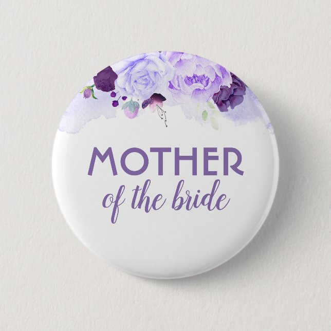 Purple Watercolor Flowers Elegant Wedding 6 Cm Round Badge (Front)
