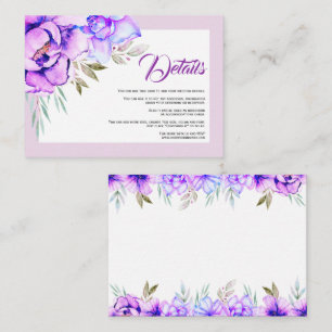 Purple watercolor flowers floral wedding details enclosure card