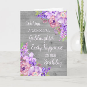 Purple Watercolor Flowers Goddaughter Card
