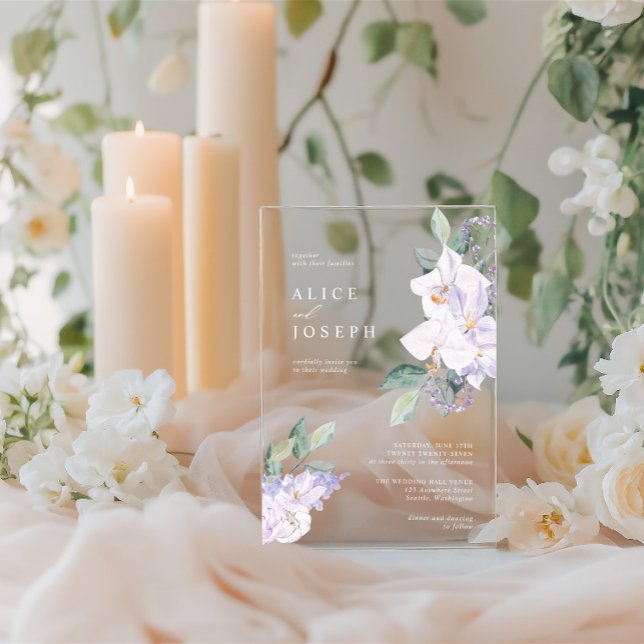 Purple Watercolor Flowers & Greenery Wedding Acrylic Invitations (Purple Watercolor Flowers & Greenery Wedding Acrylic Invitations)