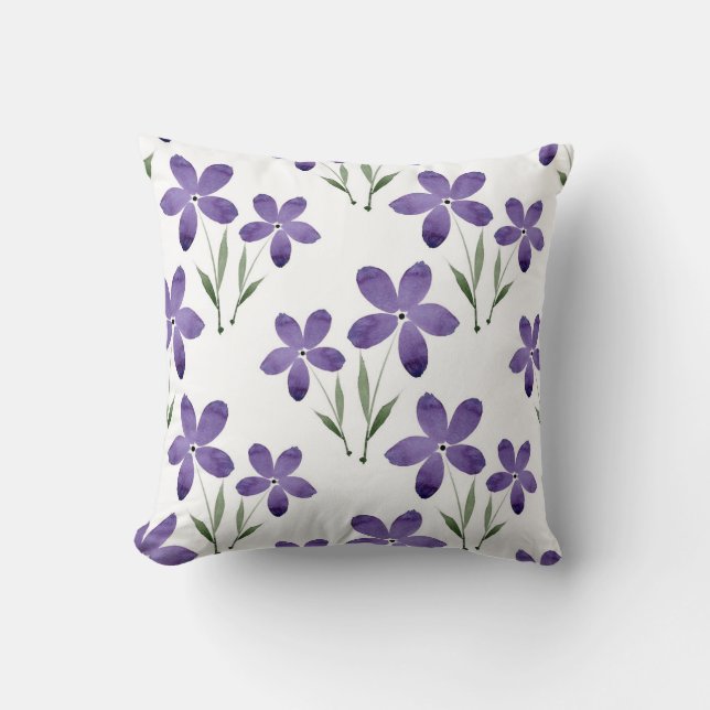 Purple Watercolor Flowers Pattern Cushion (Front)