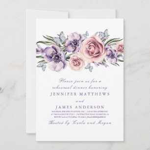 Purple Watercolor Flowers Rehearsal Dinner Card