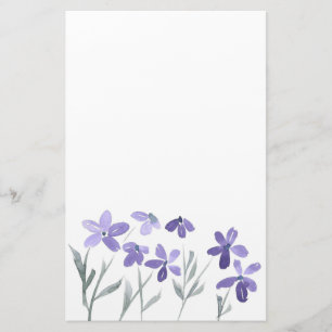 Purple Watercolor Flowers Stationery