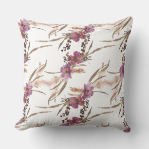 Purple Watercolor Flowers Throw Pillow
