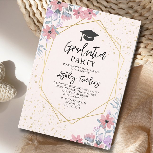 Purple watercolor flowers with gold Glitter Invitation (Creator Uploaded)