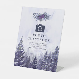 Purple Watercolor Forest Photo Guest Book Wedding Pedestal Sign
