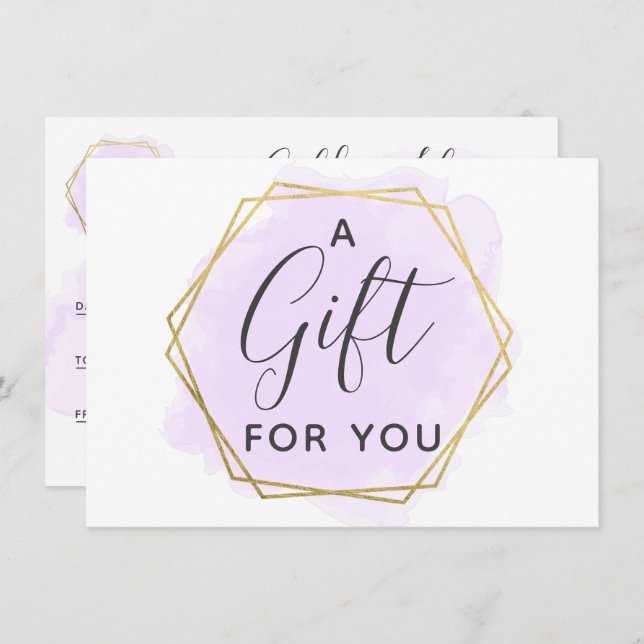 Purple Watercolor & Gold Gift Certificate Card (Front/Back)