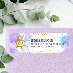 Purple Watercolor Gold Girly Glam Birthday Address