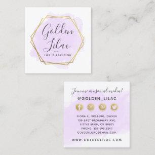 Purple Watercolor & Gold Social Media Network Square Business Card