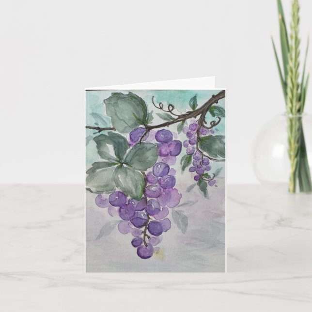 Purple watercolor grapes - Folded blank greeting  Card (Front)