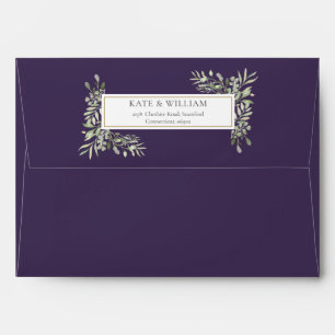Purple Watercolor Greenery Wedding Envelope