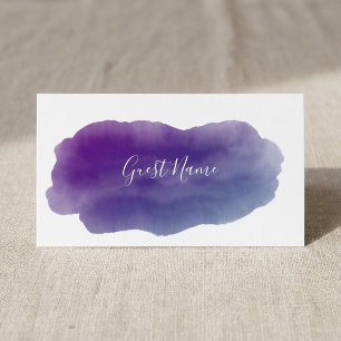 Purple watercolor guest dining name place card