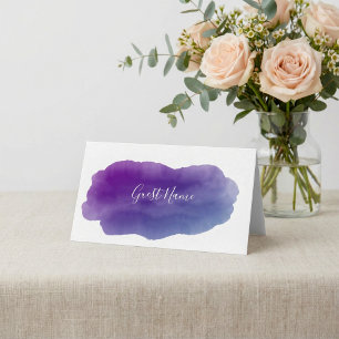 Purple watercolor guest name place card