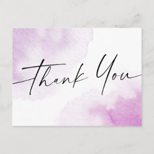 Purple watercolor handwritten script thank you postcard