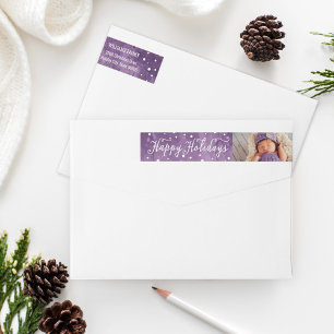 Purple Watercolor Happy Holidays Photo Wrap Around Label