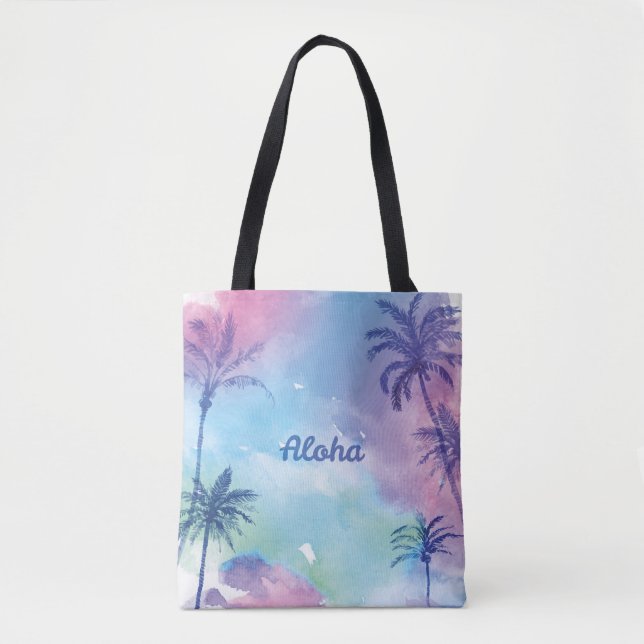 Purple watercolor Hawaii Landscape Tote Bag (Front)