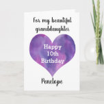 Purple Watercolor Heart 10th Birthday Card<br><div class="desc">A watercolor purple heart 10th birthday card for daughter,  goddaughter,  granddaughter,  etc. The front of this 10th birthday card for her features a beautiful watercolor heart,  which you can personalise for the birthday girl. The inside reads a sweet birthday sentiment which can also be personalised for her.</div>