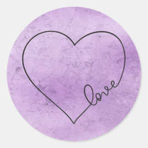 Purple Watercolor Heart Grunge Vintage Wedding Classic Round Sticker