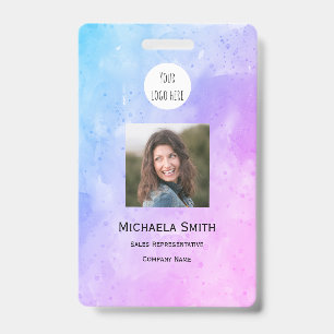 Purple Watercolor ID Card Minimalist Employee Badge